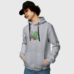 Толстовка-худи хлопковая мужская Смешной динозавр за компьютером ничего не понимает, цвет: меланж — фото 2