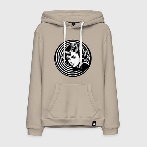 Мужская толстовка-худи Ретро-лицо девушки шестидесятых / Миндальный – фото 1