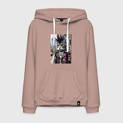 Толстовка-худи хлопковая мужская Нью-Йоркский панк музыкант - нейросеть, цвет: пыльно-розовый
