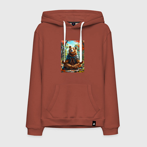 Мужская толстовка-худи Медведь на медитации / Кирпичный – фото 1