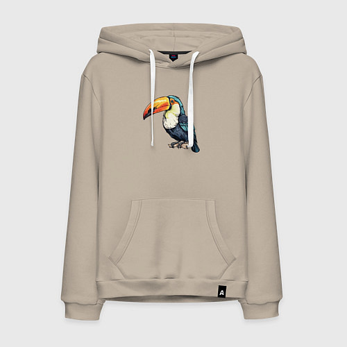 Мужская толстовка-худи Яркий тукан на ветке / Миндальный – фото 1
