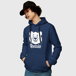 Толстовка-худи хлопковая мужская Россия и медведь, цвет: тёмно-синий — фото 2