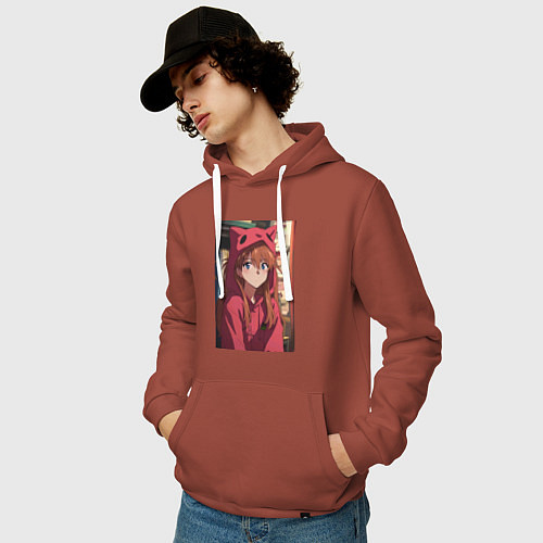 Мужская толстовка-худи Евангелион Аска Лэнгли Сорью кошка / Кирпичный – фото 3