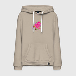 Толстовка-худи хлопковая мужская Орнамент из разноцветных цветов, цвет: миндальный
