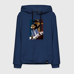 Толстовка-худи хлопковая мужская Музыкант джаз, цвет: тёмно-синий