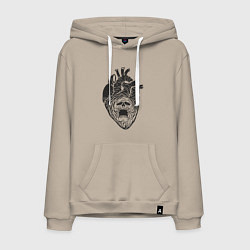 Толстовка-худи хлопковая мужская Мёртвое сердце с черепом, цвет: миндальный