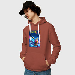 Толстовка-худи хлопковая мужская Cyber Pikachu - ai art fantasy, цвет: кирпичный — фото 2