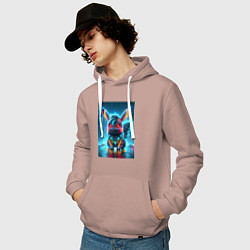 Толстовка-худи хлопковая мужская Cyber Pikachu in the neon metropolis - ai art, цвет: пыльно-розовый — фото 2