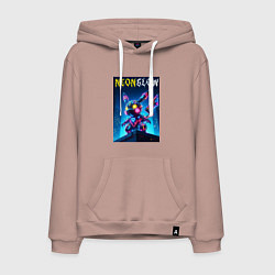 Толстовка-худи хлопковая мужская Neon glow - cyber Pikachu, цвет: пыльно-розовый