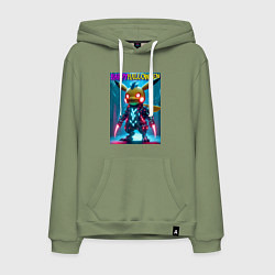 Толстовка-худи хлопковая мужская Cyber Pikachu - happy halloween, цвет: авокадо