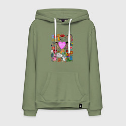 Толстовка-худи хлопковая мужская Y2K hope heart - cartoon pop art childrens drawing, цвет: авокадо