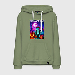 Толстовка-худи хлопковая мужская Pumpkin and skeleton - neon glow, цвет: авокадо