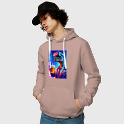 Толстовка-худи хлопковая мужская Пивозавр в виртуальных очках - нейроарт, цвет: пыльно-розовый — фото 2