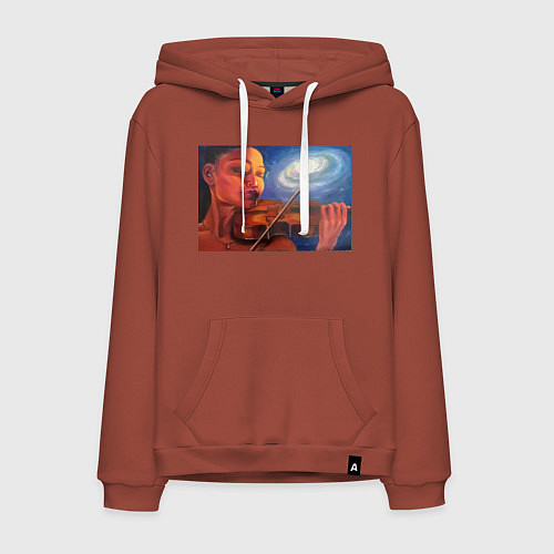 Мужская толстовка-худи Скрипачка и космос - живопись / Кирпичный – фото 1