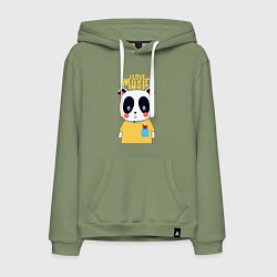 Толстовка-худи хлопковая мужская Панда - я люблю музыку, цвет: авокадо
