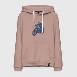 Толстовка-худи хлопковая мужская Енот байкер на мотоцикле на чоппере, цвет: пыльно-розовый