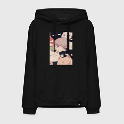 Толстовка-худи хлопковая мужская Девушка с котиками, цвет: черный