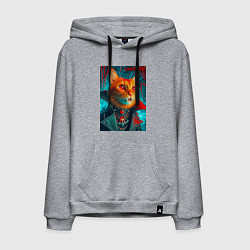 Толстовка-худи хлопковая мужская Рыжий кот вампир - нейроарт, цвет: меланж