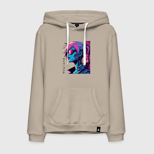 Мужская толстовка-худи Cyber girl - pop art fantasy / Миндальный – фото 1