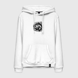 Толстовка-худи хлопковая мужская Татуировка лосось в брызгах воды, цвет: белый