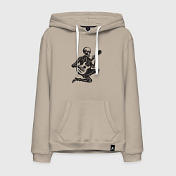 Толстовка-худи хлопковая мужская Скелетик музыкант, цвет: миндальный