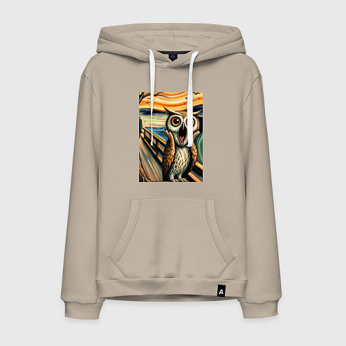 Мужская толстовка-худи Сова кричит на картине Эдварда Мунка - нейроарт / Миндальный – фото 1