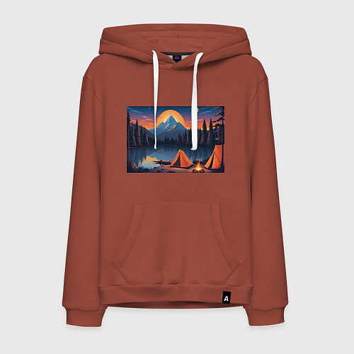 Мужская толстовка-худи Палатка на берегу озера / Кирпичный – фото 1