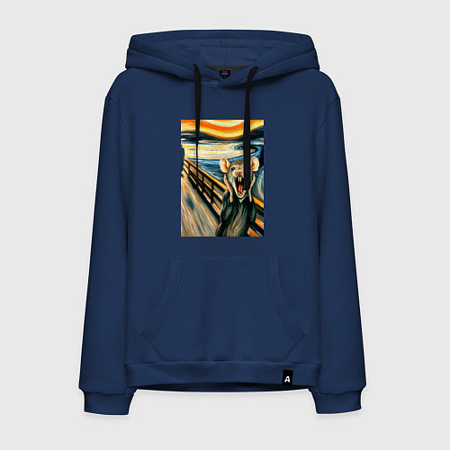 Мужская толстовка-худи Мышка кричит на картине Эдварда Мунка - мем искусс / Тёмно-синий – фото 1