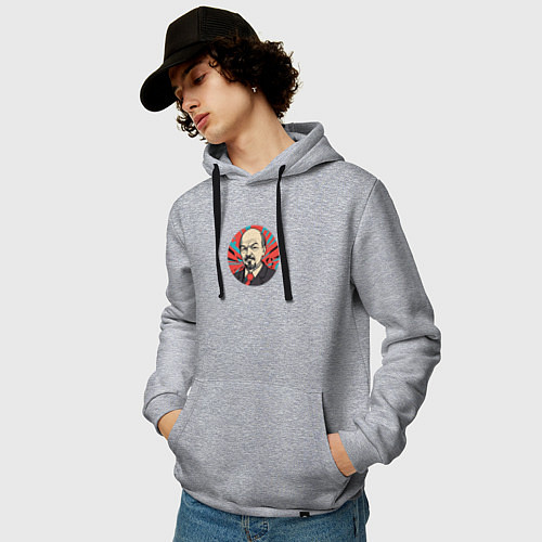 Мужская толстовка-худи Портрет Ленина в красном галстуке / Меланж – фото 3