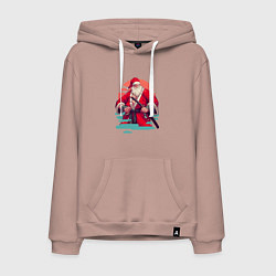 Толстовка-худи хлопковая мужская Дед Мороз Самурай, цвет: пыльно-розовый