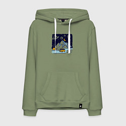Толстовка-худи хлопковая мужская Космическая дорога в горах, цвет: авокадо