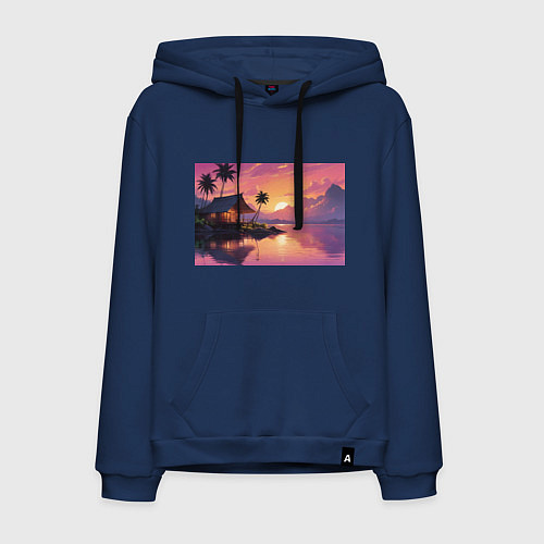 Мужская толстовка-худи Домик на берегу закат / Тёмно-синий – фото 1