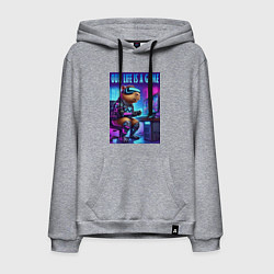 Толстовка-худи хлопковая мужская Капибара заядлый геймер - неоновое свечение, цвет: меланж