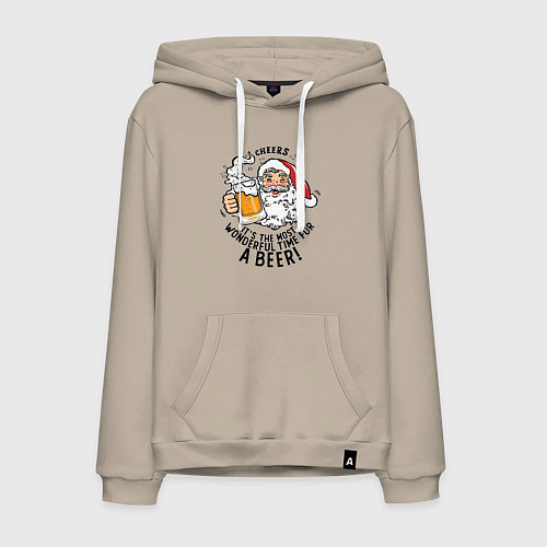 Мужская толстовка-худи Санта Клаус с кружкой пива / Миндальный – фото 1