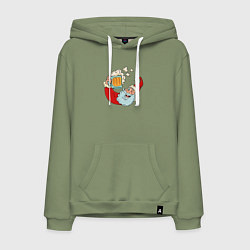 Толстовка-худи хлопковая мужская Санта с пивасиком, цвет: авокадо