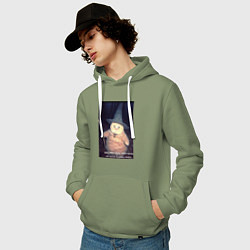 Толстовка-худи хлопковая мужская Магический мяв кот-мем колдун, цвет: авокадо — фото 2