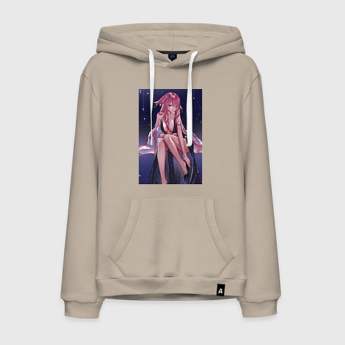 Мужская толстовка-худи Геншин Яэ Мико / Миндальный – фото 1