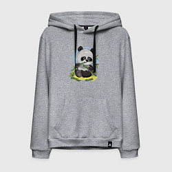 Толстовка-худи хлопковая мужская Медвежонок панда ест бамбук, цвет: меланж