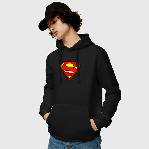 Мужская толстовка-худи Superman logo / Черный – фото 3