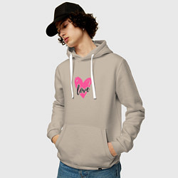 Толстовка-худи хлопковая мужская Рисованное розовое сердце - love, цвет: миндальный — фото 2
