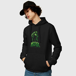 Толстовка-худи хлопковая мужская Халк, цвет: черный — фото 2