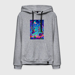 Толстовка-худи хлопковая мужская Рок-группа скелетов даёт концерт в неоновом лесу, цвет: меланж