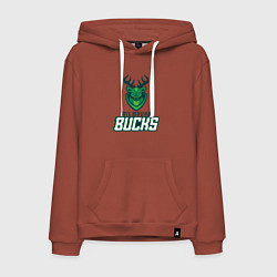 Толстовка-худи хлопковая мужская Milwaukee Bucks NBA, цвет: кирпичный