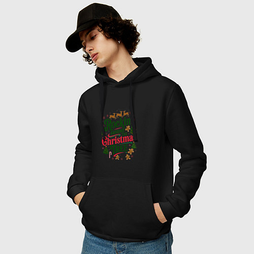 Мужская толстовка-худи Новогодняя атмосфера rockin around the christmas t / Черный – фото 3