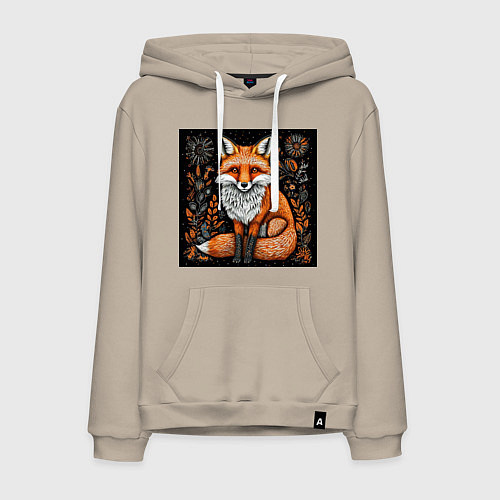 Мужская толстовка-худи Лиса в ночном лесу / Миндальный – фото 1