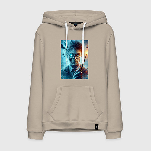 Мужская толстовка-худи Harry Potter - wizard with magic stick / Миндальный – фото 1