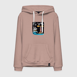 Толстовка-худи хлопковая мужская Маяк и парусник, цвет: пыльно-розовый