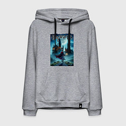 Толстовка-худи хлопковая мужская Harry Potter with a magic wand - Hogwarts, цвет: меланж