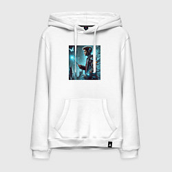 Толстовка-худи хлопковая мужская Harry Potter with a magic wand - cyberpunk, цвет: белый