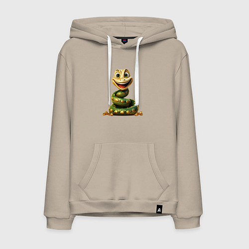Мужская толстовка-худи Зеленая змейка с улыбкой / Миндальный – фото 1